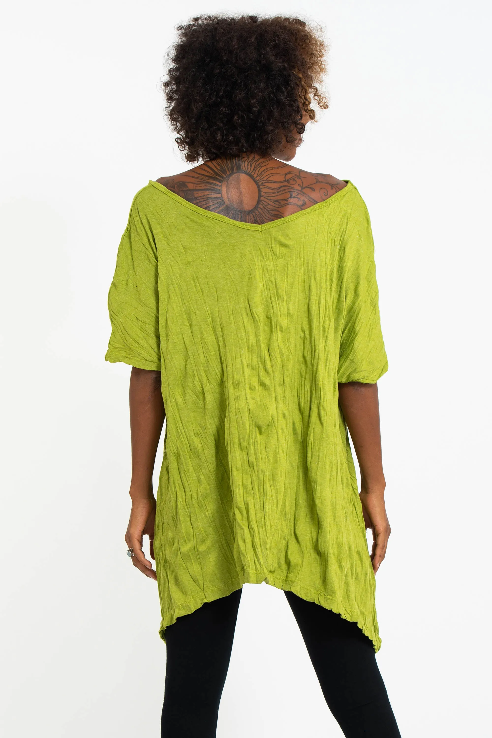 Womens Lotus Mandala Loose V Neck T-Shirt in Lime