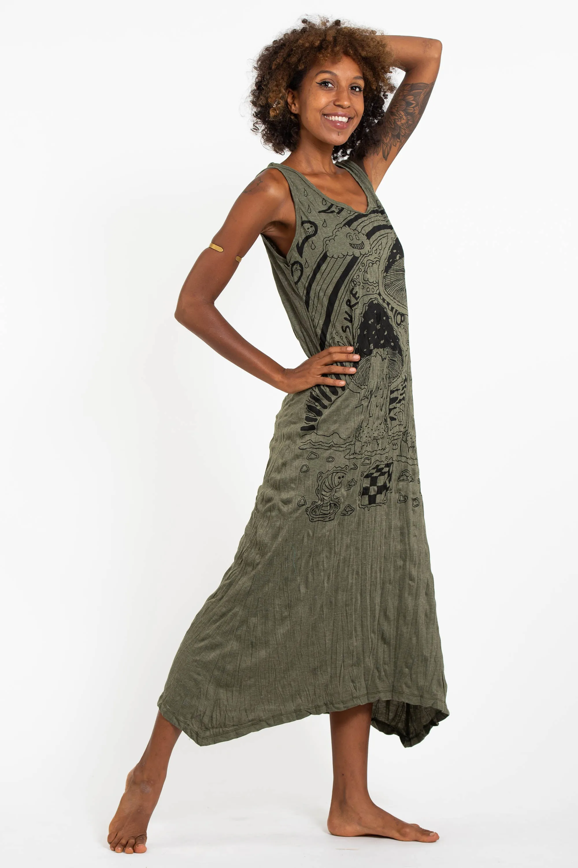 Womens Magic Mushroom Long Tank Dress in Green