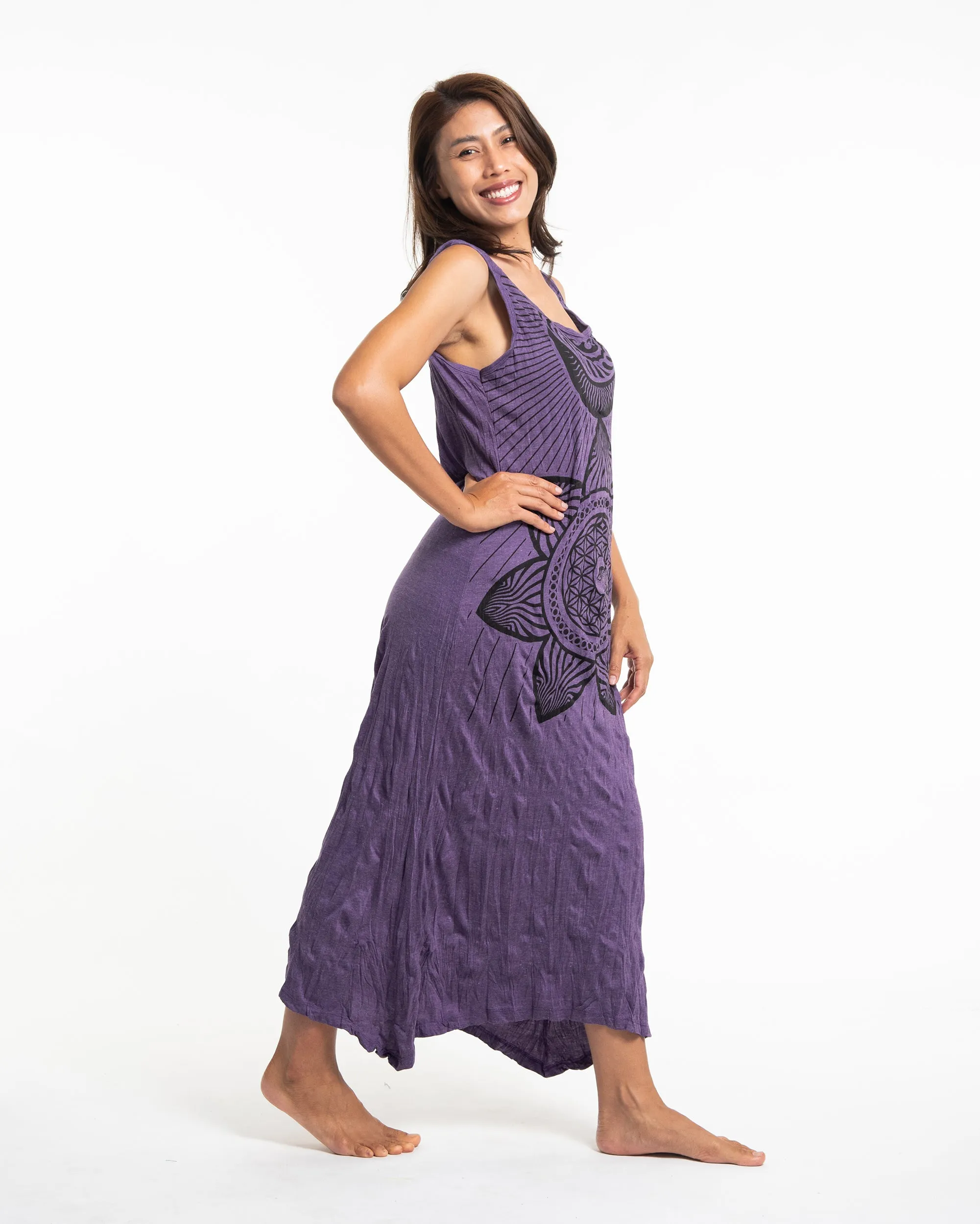 Womens Sacred Geometry Mandala Long Tank Dress in Purple