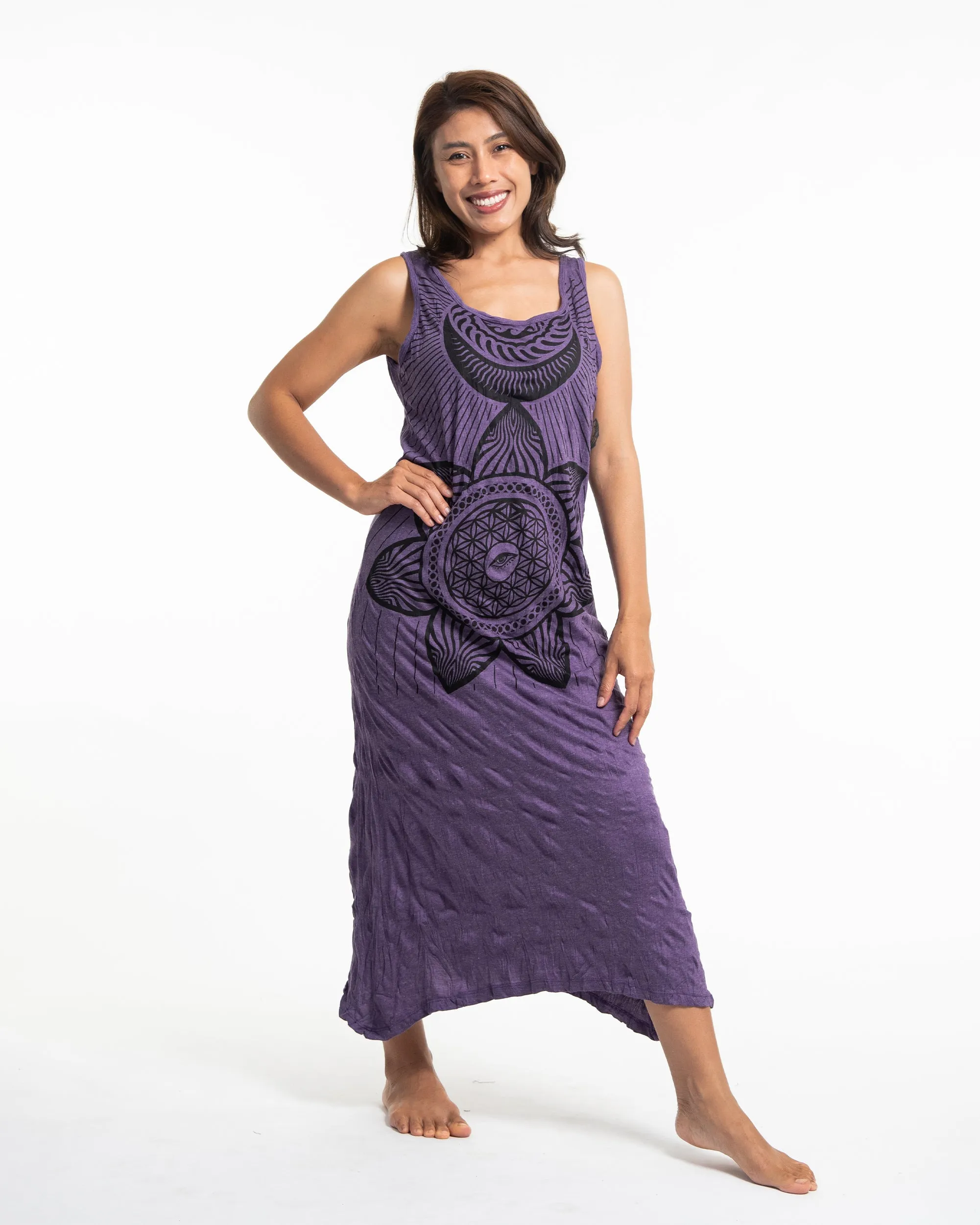 Womens Sacred Geometry Mandala Long Tank Dress in Purple