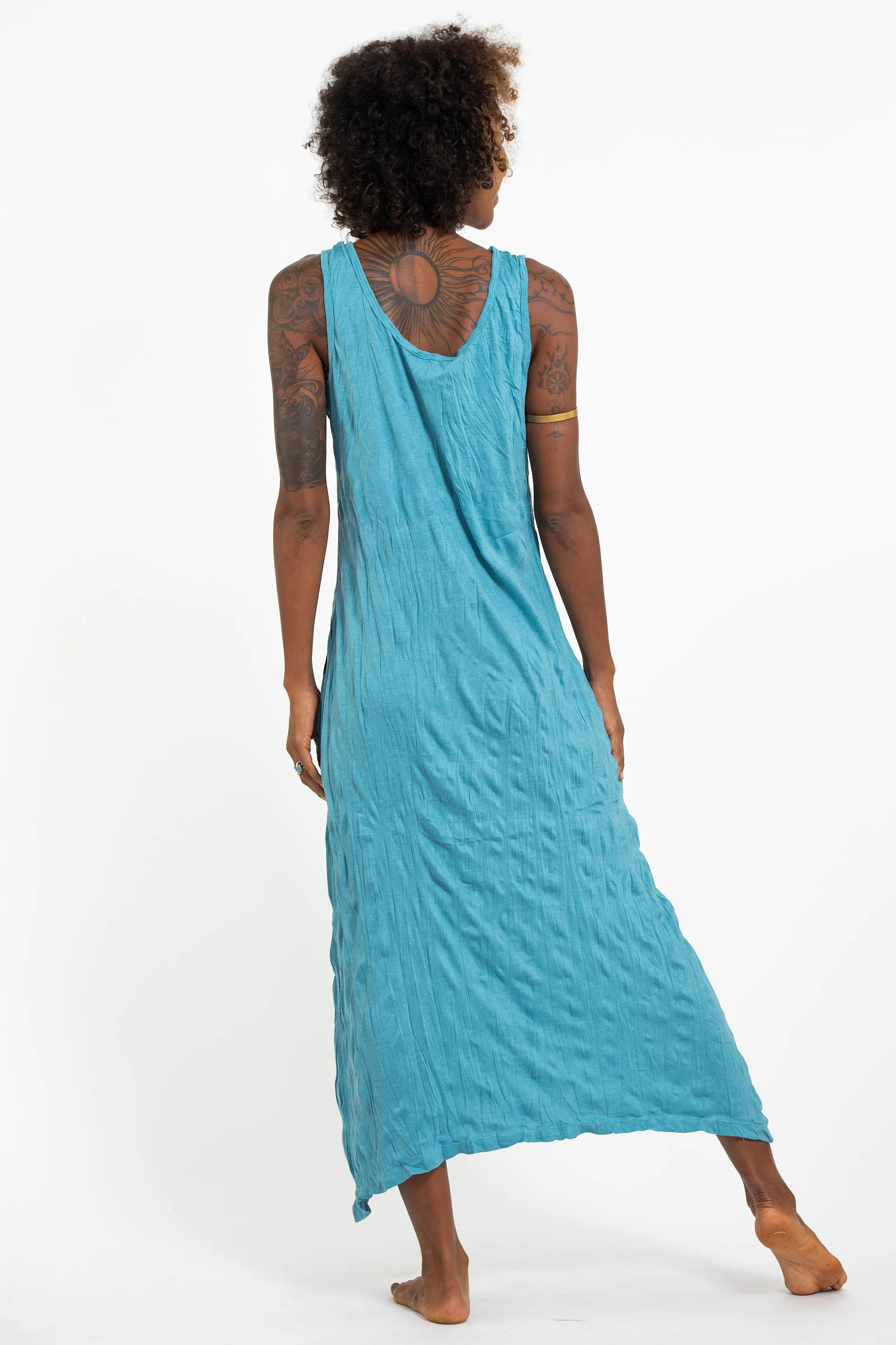 Womens Sacred Geometry Mandala Long Tank Dress in Turquoise