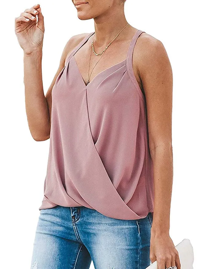 Women's Summer V Neck Strappy Cami Tank Tops