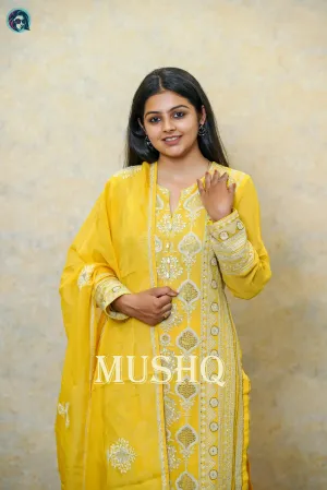 Zest Yellow Silver Embroidered Suit with Intricate Detailing