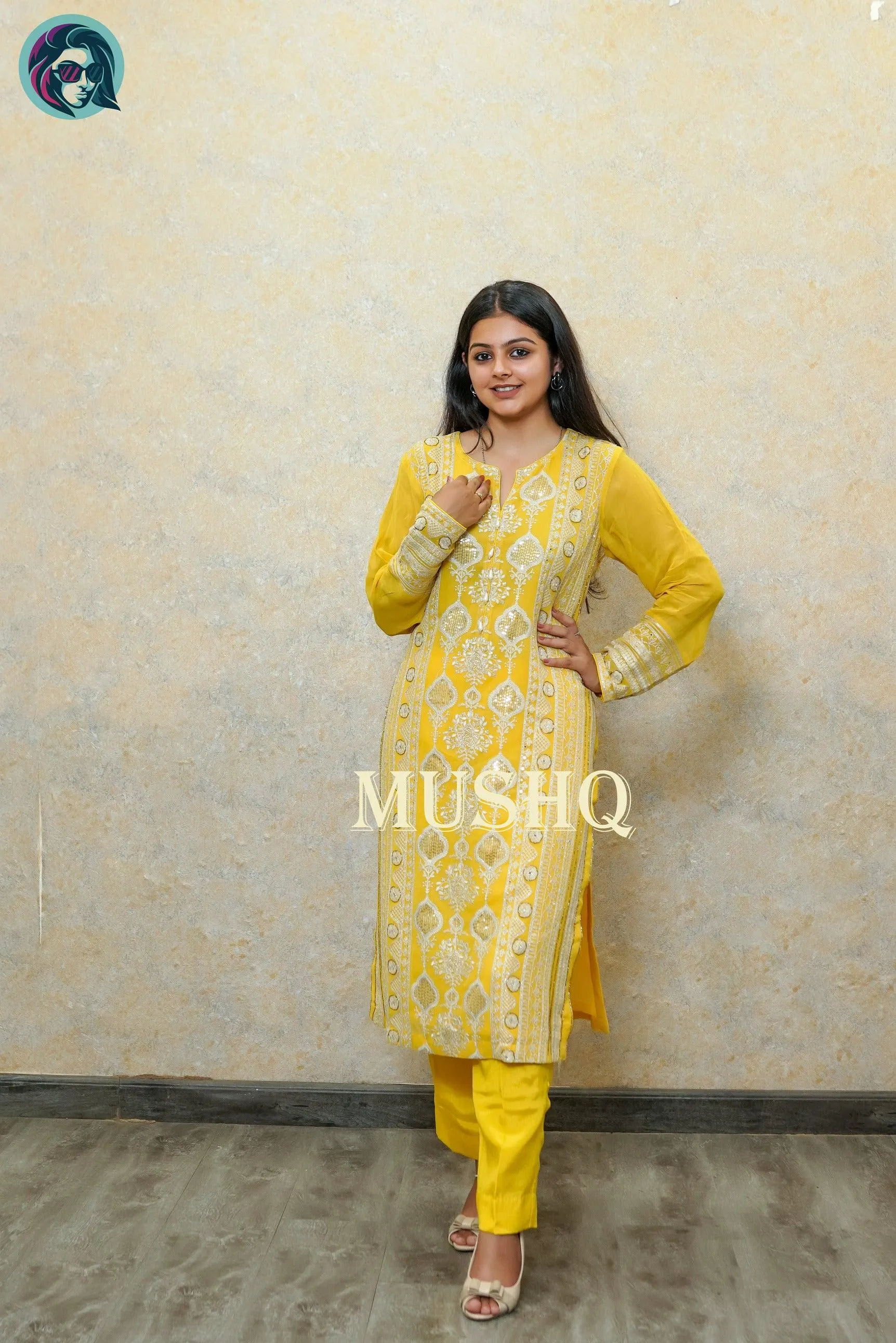 Zest Yellow Silver Embroidered Suit with Intricate Detailing