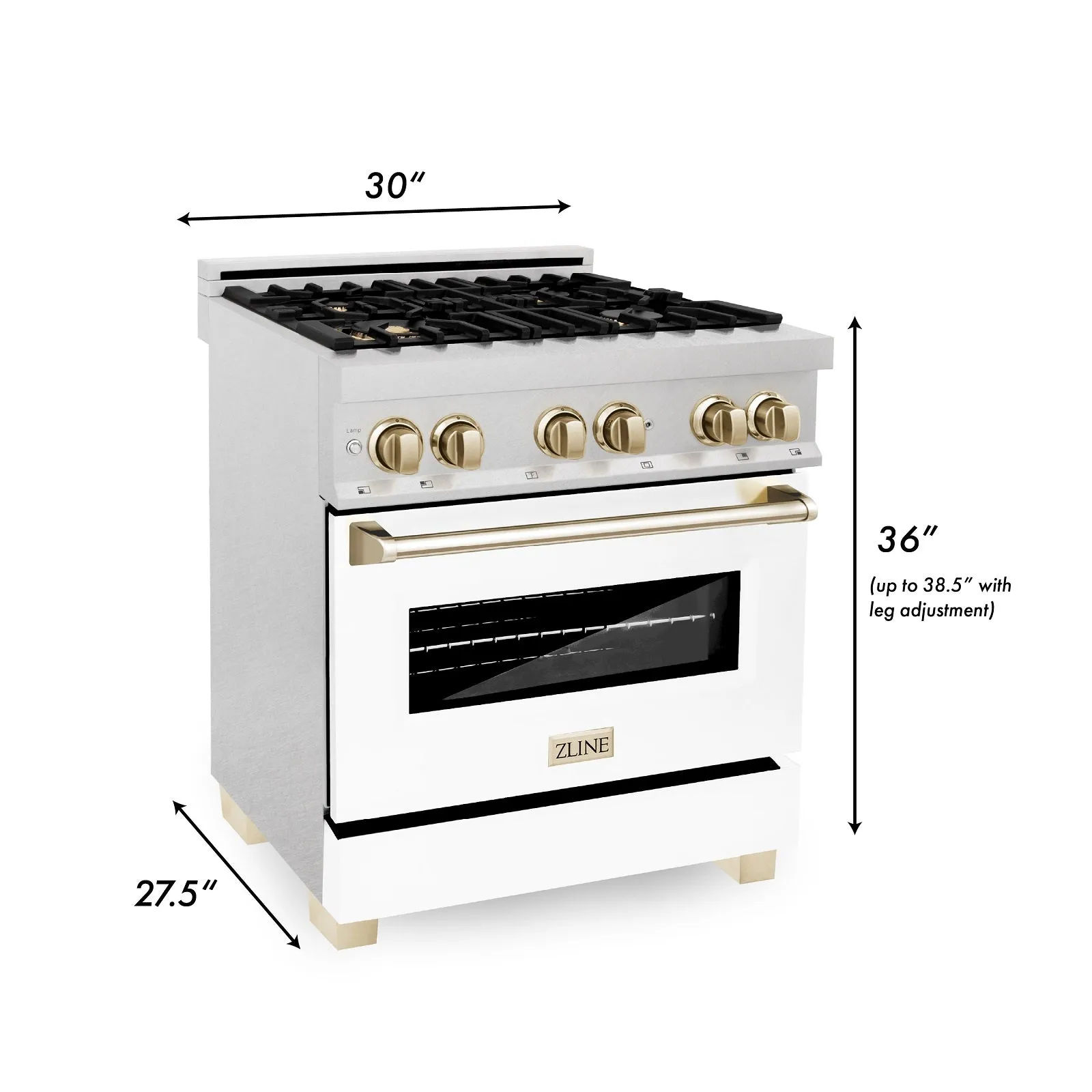 ZLINE Autograph Edition 30" 4.0 cu. ft. Dual Fuel Range in DuraSnow® Stainless Steel with White Matte Door and Gold Accents