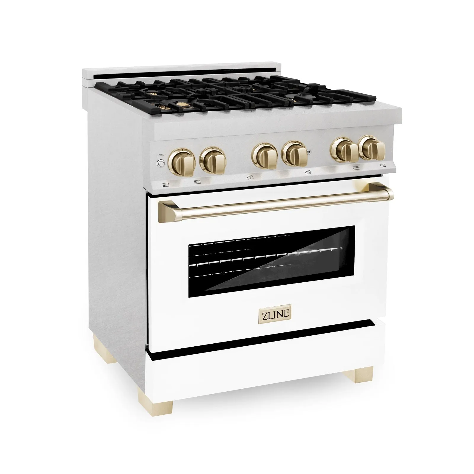 ZLINE Autograph Edition 30" 4.0 cu. ft. Dual Fuel Range in DuraSnow® Stainless Steel with White Matte Door and Gold Accents